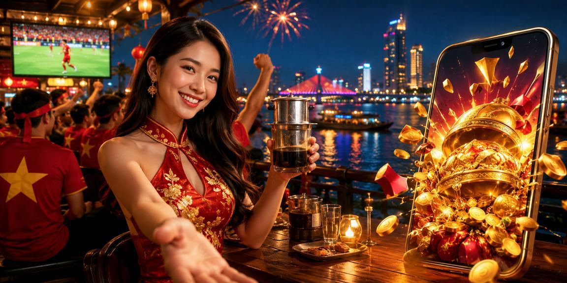 Người dùng Đà Nẵng dùng app xe3 trên điện thoại tại quán cà phê buổi sáng