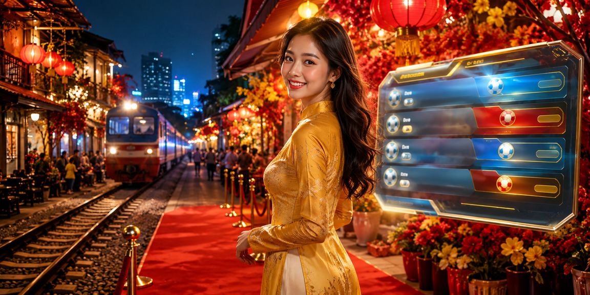 Người phụ nữ mặc áo dài tại Hà Nội xem lịch thi đấu bóng đá trên điện thoại